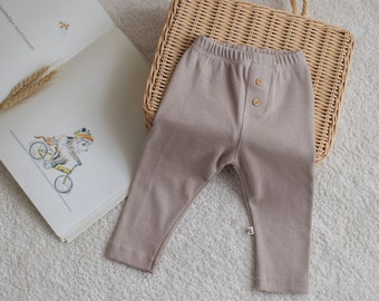 Minimely | Mink Colour Toddler Leggings | Button Detailed Leggings | Gender Neutral Colour | Ribbed Kids Pant |  Super Soft Cotton Tight