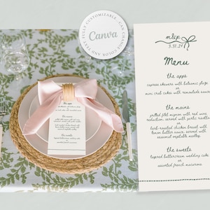 Menú de cena de boda escrito a mano de coqueta caprichosa, fiesta en el jardín, descarga digital, plantilla de menú de bar de boda DIY, dibujado a mano, francés vintage