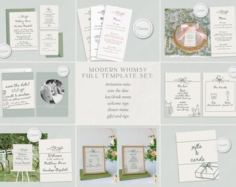 Skurril Kokette Hochzeit Vorlage Set, Gartenparty, Digital Download, DIY Hochzeitseinladung Set, Handgezeichnet, Vintage Französisch