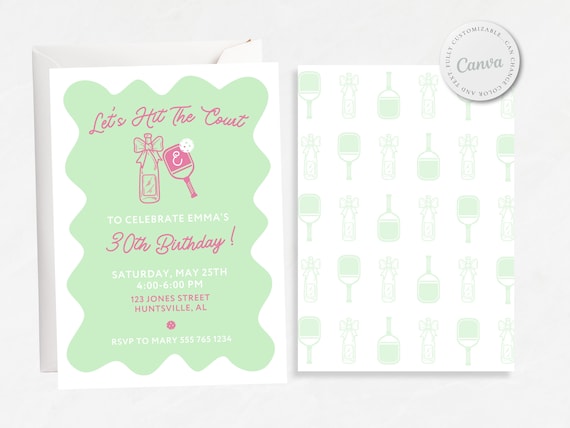 Pickleball Birthday Invitation Template, Pickleball Birthday Party, Pickleball Invite, Drinks and Dinks, Digital Invite, Printable Invite
