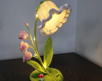 Crochet Lily of the Valley, Flower Art With LED Lights, Handmade