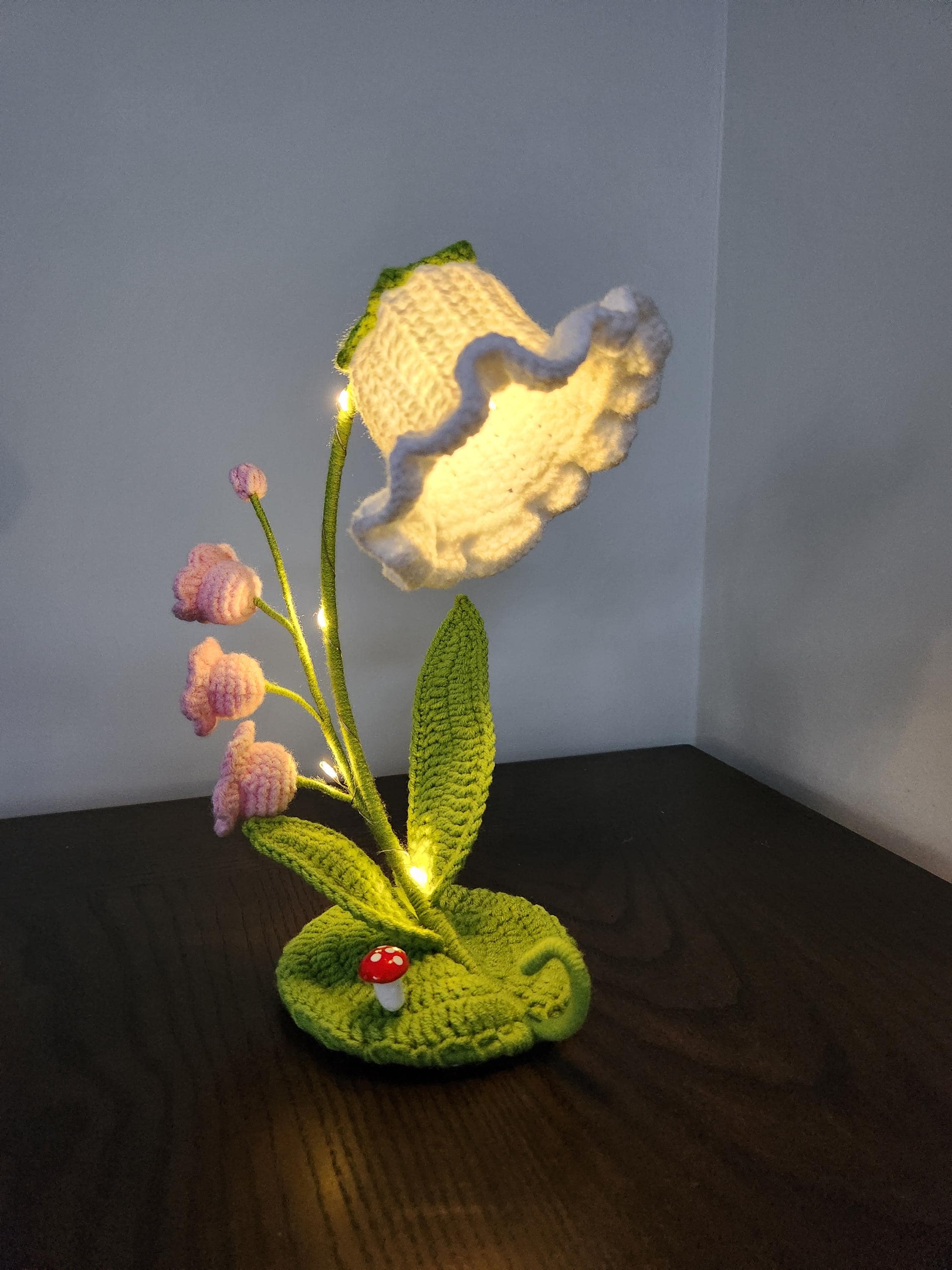 Crochet Lily of the Valley, Flower Art With LED Lights, Handmade