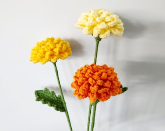 Crochet Marigold, Handmade Marigold, stem flowers, Holiday gifts, home decor