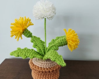 Handmade Crochet potted dandelion , pot flowers, decoration flowers, artificial flowers, crochet flowers, knitted flowers