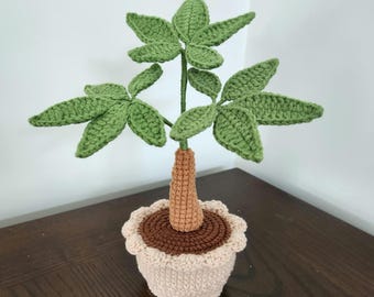 Handmade Crochet Money Tree: Potted Pachira Aquatica Plant, Home decor, holiday gifts