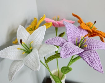 Crochet Flowers - Lilies, ornaments, gifts for Mother's day, holiday gifts, stem flowers, artificial flowers,home decorations