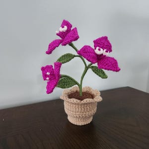Handmade Crochet Bougainvillea Potted Plant: Tropical Home Decor