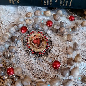 Sacred Heart of Jesus Catholic Rosary, Handmade with Job&#39;s Tears Beads, Catholic Gift
