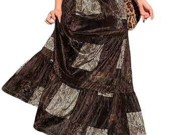 Longue jupe brune plissée taille haute motif cachemire de l'an 2000 / Streetwear / Lolita / Rétro / Vintage / Grunge / Cottagecore / Fairygrunge