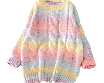 Women Rainbow Sweater | Knitted Pullover | Oversized Sweaters | Loose Striped Sweaters | Knit Sweater | Women Clothing | Free Shipping
