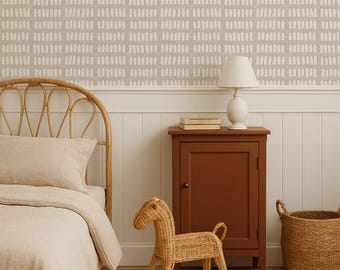 Neutral Beige Abstract Stripe Wallpaper | Hand-Painted Textured Look, Modern Japandi Wall Decor for Nursery or Bedroom | Vintage style Walls
