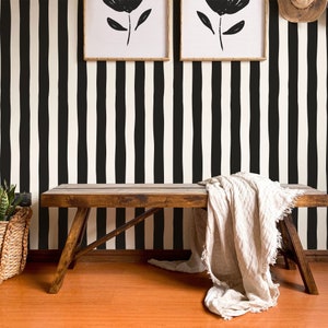 Black and white striped wallpaper removable, peel and stick wallpaper for renters, black and white wallpaper, temporary wallpaper black