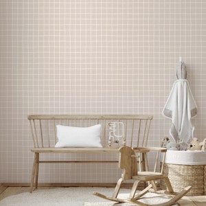 Warm beige neutral nursery wallpaper, playful geometric wallpaper for kids room, baby boy nursery beige wall decor, removable peel and stick