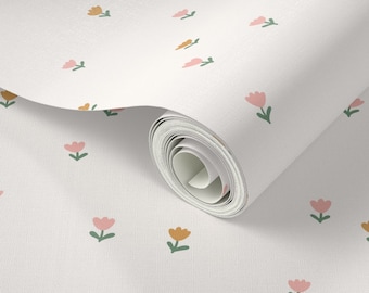 Cute small scale floral wallpaper for baby girl nursery, pink peel and stick wallpaper for girls room, removable wallpaper for renters