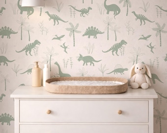 Dinosaur wallpaper green removable wallpaper dinos kids room wall decor boys room dinosaur wallpaper peel and stick dino wall decor sage