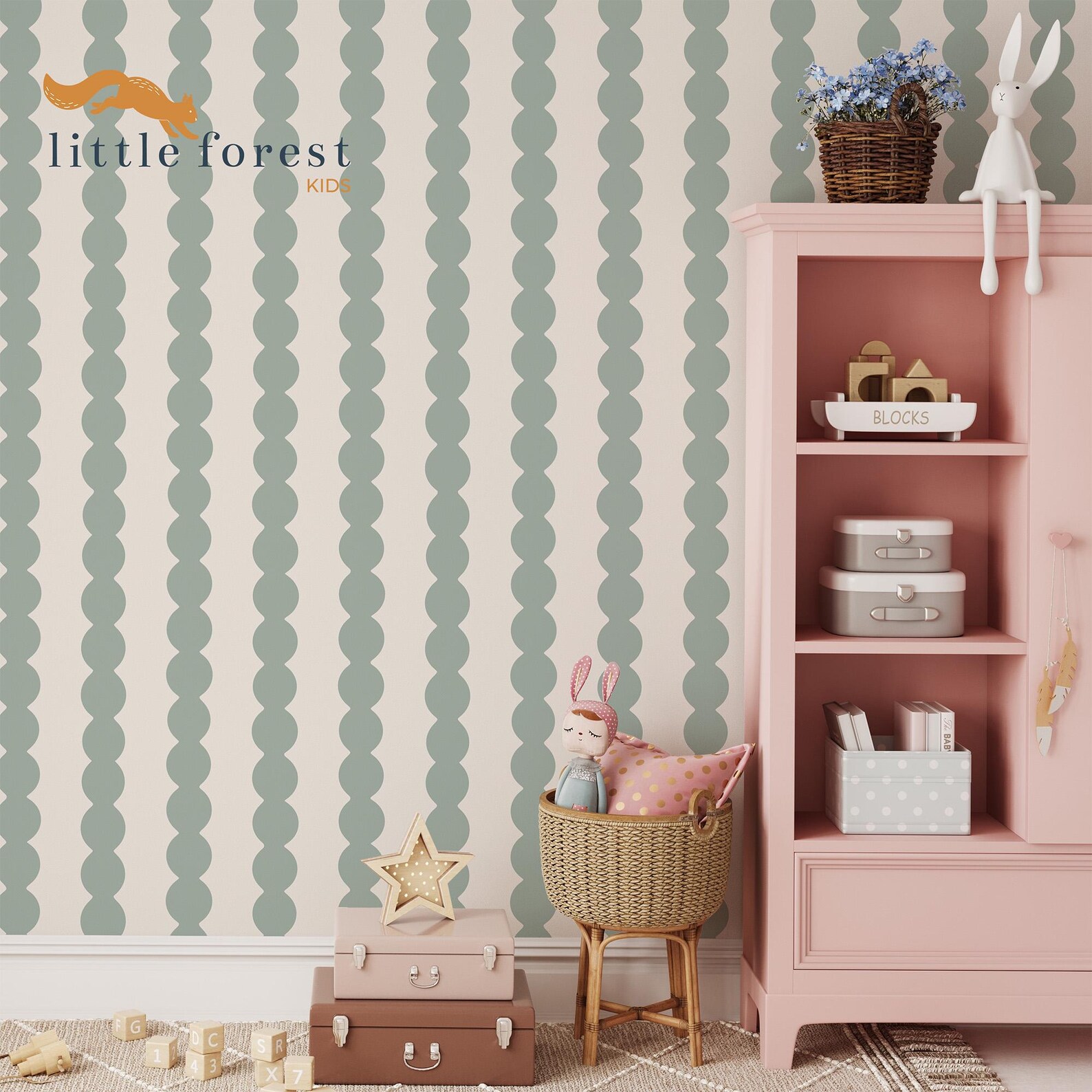 Soft Sage Green Scallop Stripe Wallpaper for Boy Nursery and Toddler ... - Soft Focus Textured Wallpaper For Nursery
