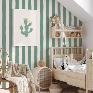 Green stripe wallpaper removable wall decor temporary playroom wallpaper stripes green kids room forest green nursery wallpaper for renters