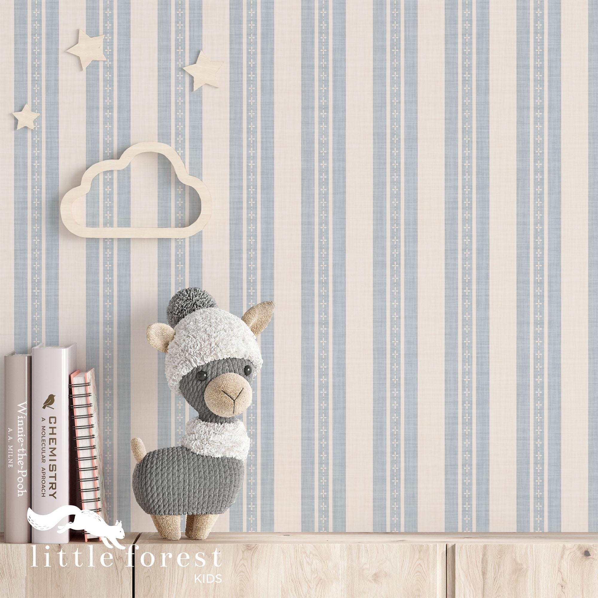 Soft Blue and White Striped Wallpaper Linen Look Texture, Nautical ...