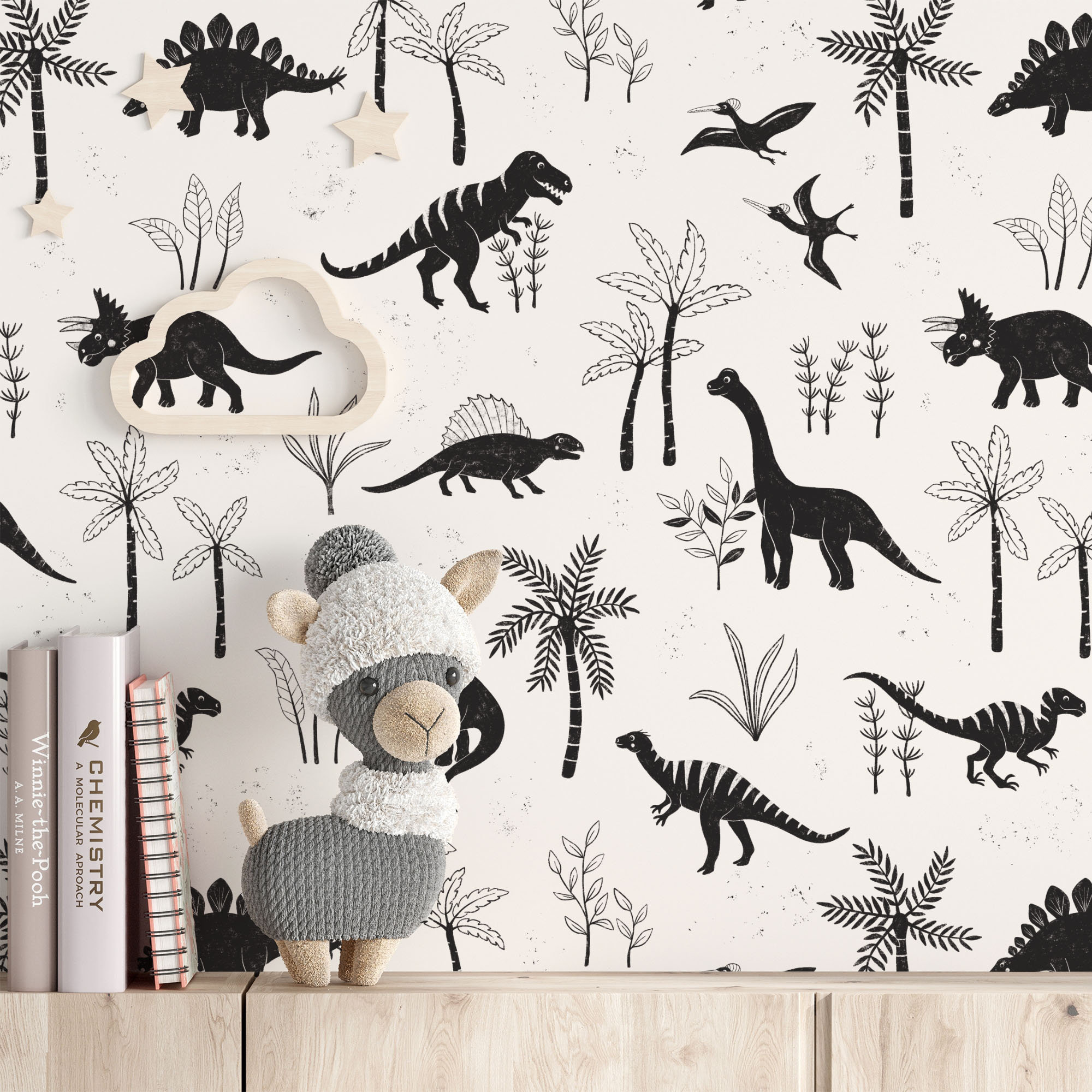 Dinosaur Wallpaper Removable Wallpaper Dinos Black and White Kids Room