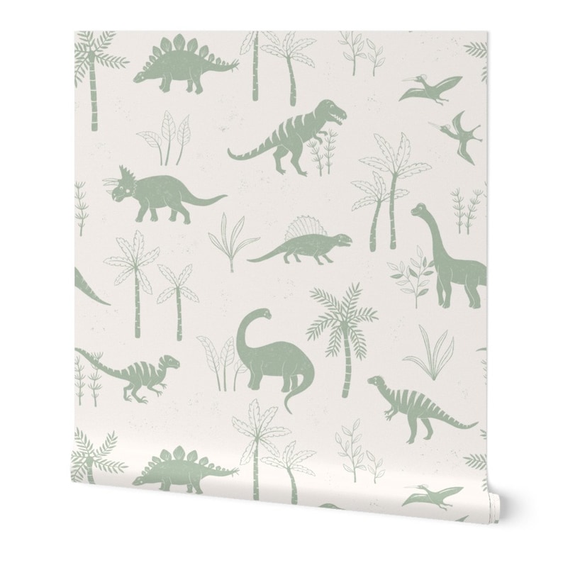 Dinosaur Wallpaper Green Removable Wallpaper Dinos Kids Room Wall Decor