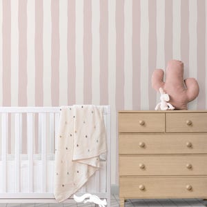 Soft pink stripe wallpaper for baby girl nursery removable wallpaper, hand-drawn playful stripes in light pink and white, peel and stick