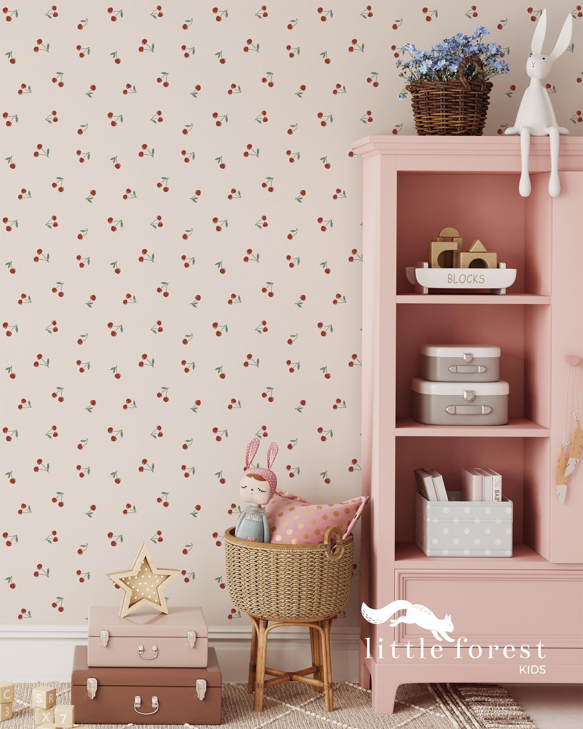 Coquette Cherry Wallpaper: Girly Red Cherries, Nursery Decor, Peel ...