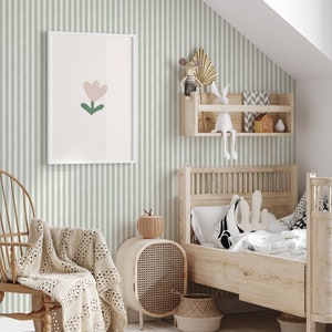 Stripe wallpaper removable wall decor nursery wallpaper hand-drawn stripes green kids room wall decor fun nursery sage stripes thin