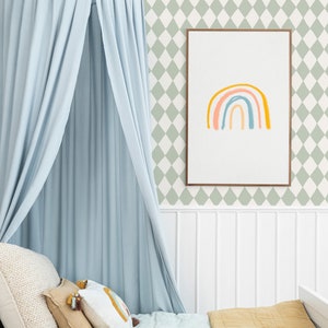Fun diamond wallpaper in sage green and white for baby boy nursery, kids playroom wallpaper peel and stick wallpaper. Playful Boy wallpaper
