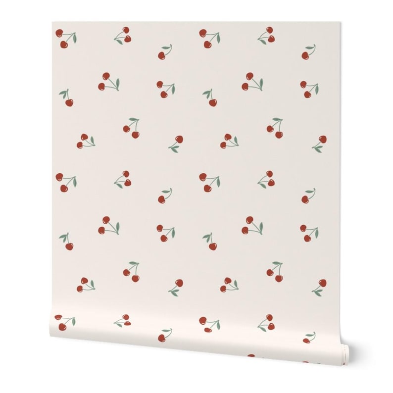 Coquette Cherry Wallpaper: Girly Red Cherries, Nursery Decor, Peel ...