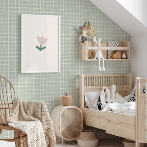 Grid wallpaper green removable peel and stick nursery wallpaper kids room wall decor sage nursery wallpaper for boys room grid wall