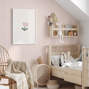 Pink stripes wallpaper pink wall decor pink nursery wallpaper hand-drawn stripes pink kids room wall decor thin stripes wallpaper pre-pasted