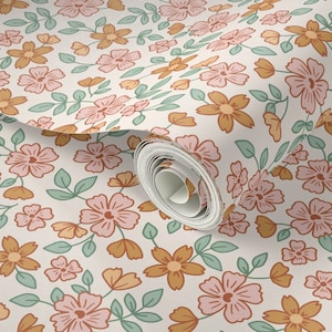 Floral wallpaper removable peel and stick nursery wallpaper botanical kids room wall decor girls room temporary wallpaper pre-pasted