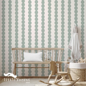 Soft green scallop stripe wallpaper for boy nurseries and toddler bedroom, minimal peel and stick wallpaper for kids room sage green stripes