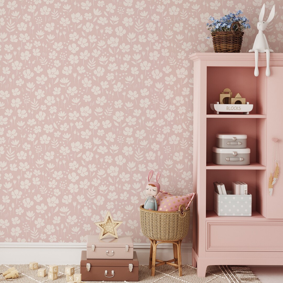 Pink Floral Wallpaper for Girls, Removable Wallpaper for Nursery, Boho ...