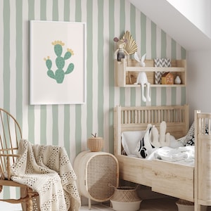 Removable wallpaper sage green stripes, classic stripe wallpaper in green and white for kids room, renters wallpaper nursery wallpaper green