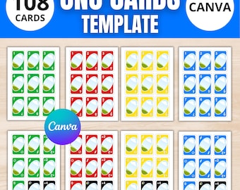 Uno Kartenspiel Vorlage | 108 Karten, Canva Editable | A4| (Digitaler Download)