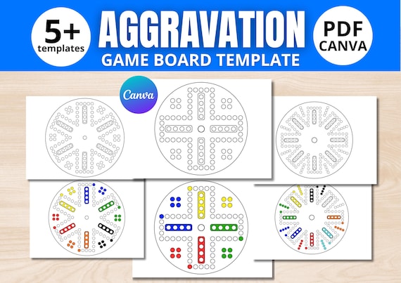 Aggravation Board Game Template | Wahoo Printable Board | 4–6–8 Players | Editable Canva File | Print & Play