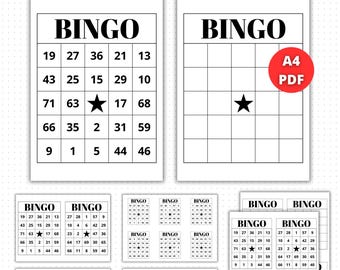 Printable Bingo Cards PDF 1–75, A4 Bingo Game with 1 2 4 6 Cards per Page, Blank & Numbered Versions, Instant Download