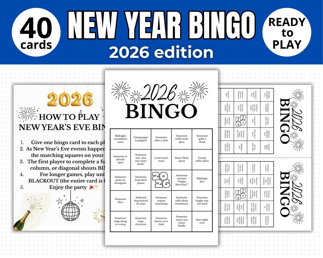 New Year’s Eve Bingo | 40 Unique Cards | Printable Party Game | NYE ...