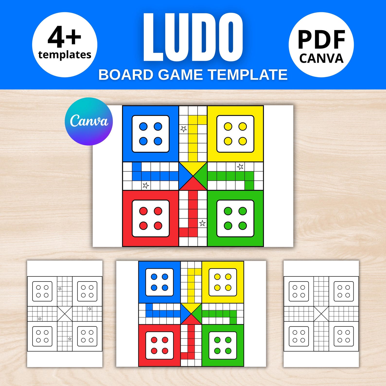 Printable Ludo Board Game | Color and Black White Versions (canva & PDF ...