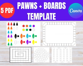 Plantilla de juego de mesa DIY / Piezas de juego editables (Canva PDF)
