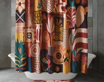 Hermosa cortina de ducha bohemia para su baño, una elegante y moderna cortina de mediados de siglo, cortinas de ducha florales retro, cortinas de ducha tropicales