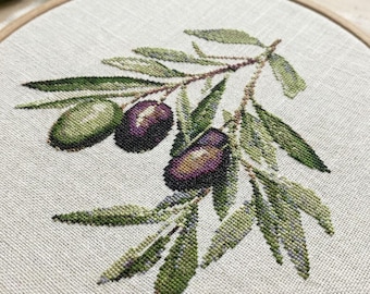 Olive Branch Cross Stitch Digital Download Template | Botanical Olive Leaf DIY Projects | European Home and Wall Decor Gifts & Crafts