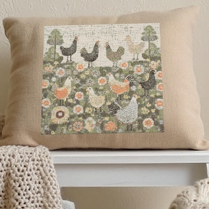Roaming Chickens in Wildflowers Cross Stitch Digital Template Download | Homesteading Gifts and DIY Wall Decor | Embroidery Templates