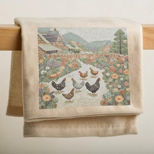 Chicken Cross Stitch Pattern | Free Range Chickens and Flowers Embroidery | Botanical Fowl Farmhouse Decor