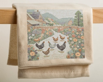 Chicken Cross Stitch Pattern | Free Range Chickens and Flowers Embroidery | Botanical Fowl Farmhouse Decor