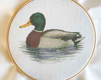 Patrón de punto de cruz de pato real en PDF – Bordado botánico de aves acuáticas – Diseño de aves acuáticas – Descarga instantánea para amantes de la naturaleza