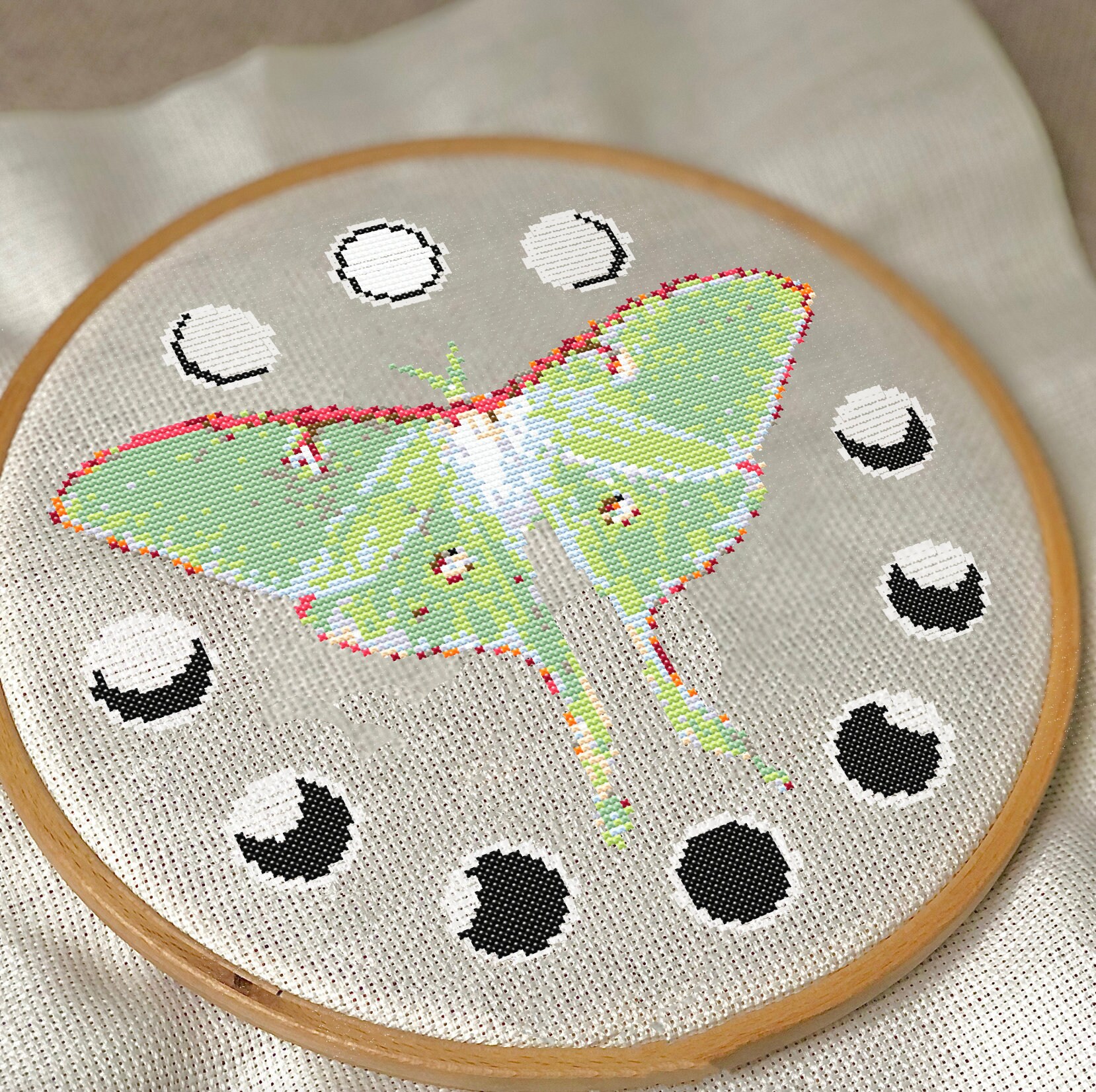 Luna Moth Moon Phase Cross Stitch Template | Stitch Kit Wall Art ...