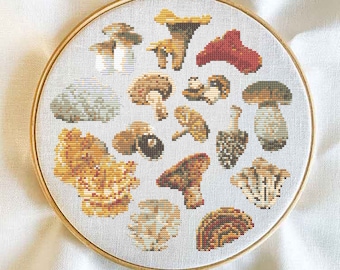 Botanical Mushroom Cross Stitch KIT | Stitch Kit Wall Art Embroidery Kit | Fungi Embroidery DIY | Cottagecore Needle Work DIY