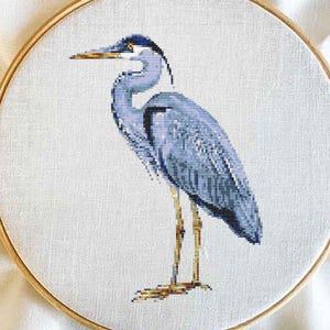 Blue Heron Cross Stitch Template | Blue Herron Embroidery Pattern Download | Bird Cross Stitch Digital Download